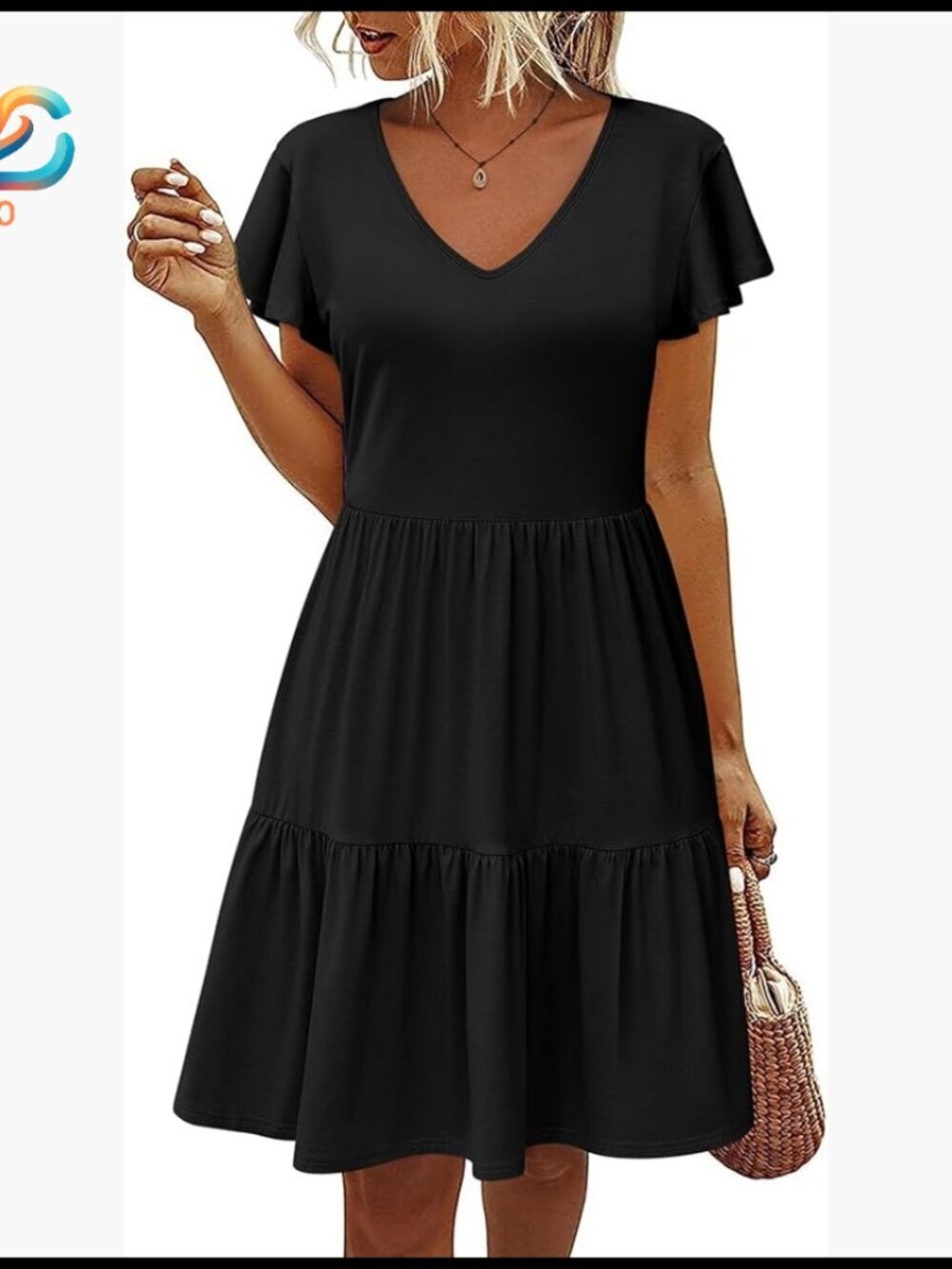 V-Neck Ruffle Sleeve A-Line Summer Dress with Pockets Casual Loose Fit